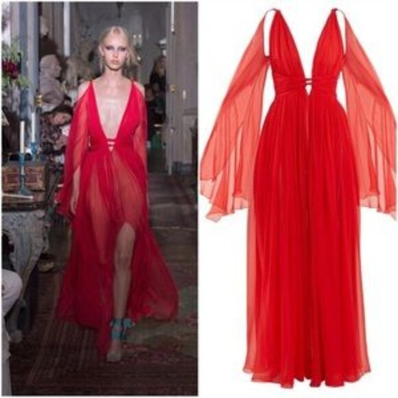 DUNDAS Deep V-Neck Sleeveless Silk-Chiffon Gown - Picture 6 of 8